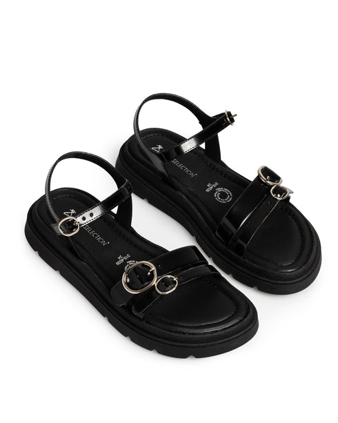 Sandalia Plana Negra Charol Chunky 3154039